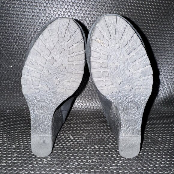 Michael Kors Black Suede Wedge Booties Gold Accent Comfort Shoe Womens Size 6.5M - Picture 7 of 9